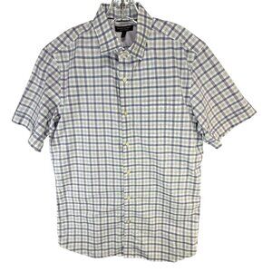 Banana Republic Non Iron Slim Fit Shirt Mens L Purple White Check Preppy Smart